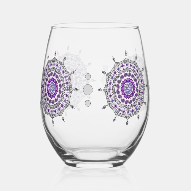 Mehndi Fantasy Silver Stemless Wine Glass (Front)
