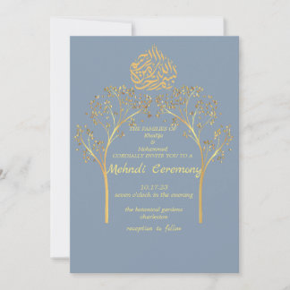 Mehndi Floral elegant DUSTY BLUE muslim wedding Invitation