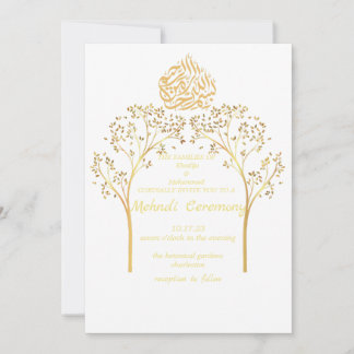Mehndi Floral elegant WHITE muslim wedding Invitation