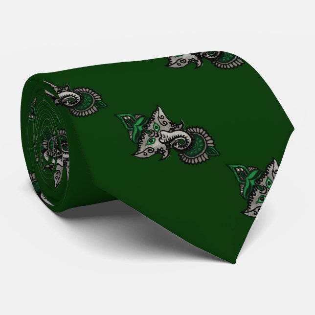 Mehndi Ganesha (Green) Tie (Rolled)
