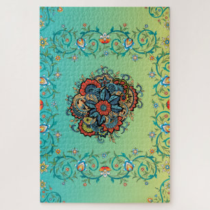 Mehndi Garden Radiance – Flourishing Floral Jigsaw Puzzle