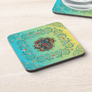 Mehndi Green Floral Art, Boundless Splendour Coaster