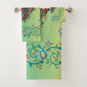 Mehndi Green Floral Art, Infinite Splendour Bath Towel Set