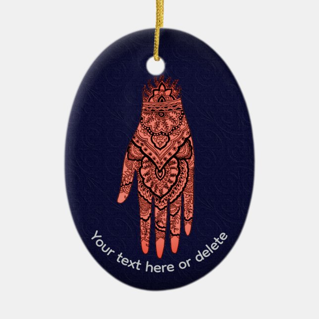 Mehndi Hand Tattoo Art  Ceramic Tree Decoration (Front)