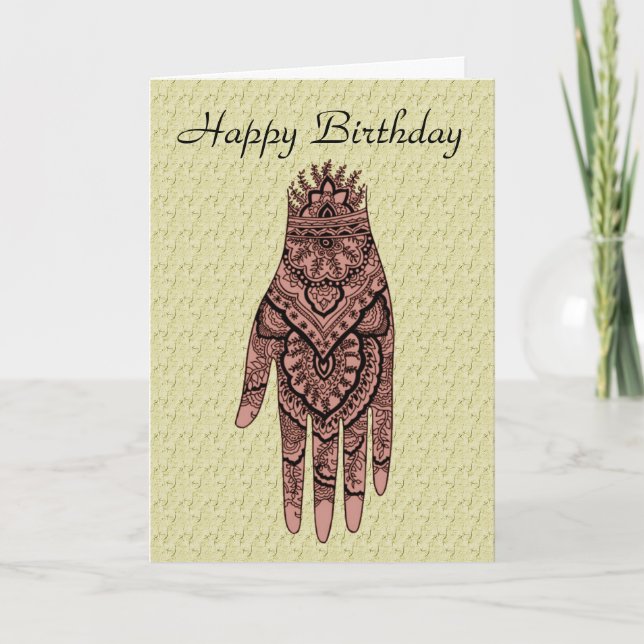 Mehndi Hand Tattoo Art Design Birthday Card (Front)