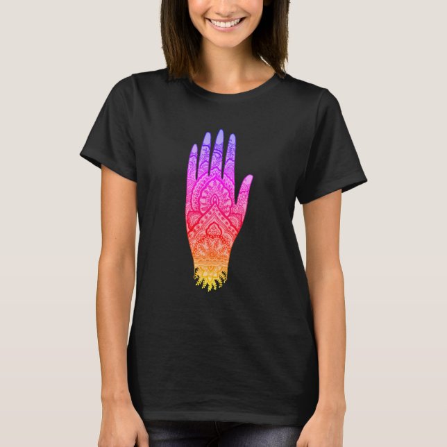 Mehndi Hand Tattoo Art Design Rainbow T-Shirt (Front)