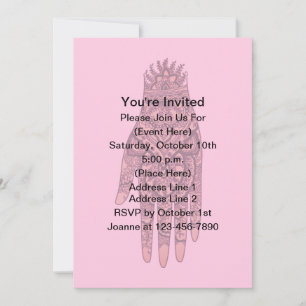 Mehndi Hand Tattoo Art Pink Design Party  Invitation