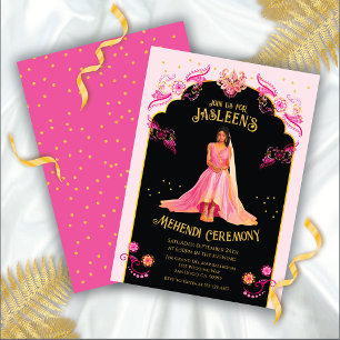 Mehndi Henna Night Party Pink Gold Invitation