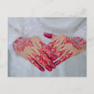Mehndi Henna Red White Celebration Announcement Postcard