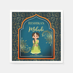Mehndi Indian Arabian patterns design teal green Napkin