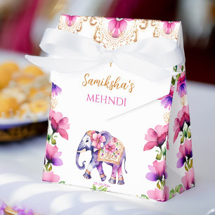 Mehndi Indian wedding elephant pink flowers Favour Box