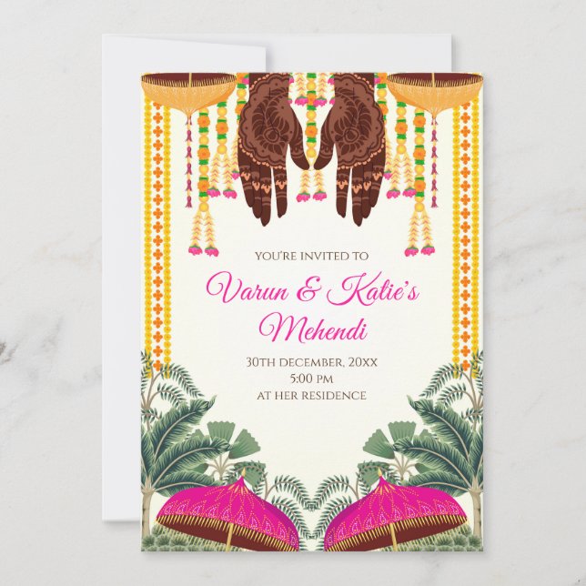 Mehndi invitations as Digital Dholki invite (Front)