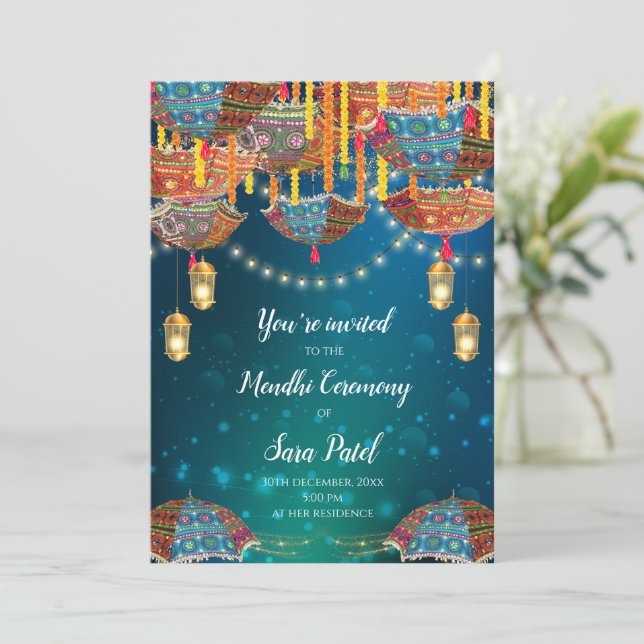 Mehndi Invite & Mendhi Party invites Henna invites (Standing Front)