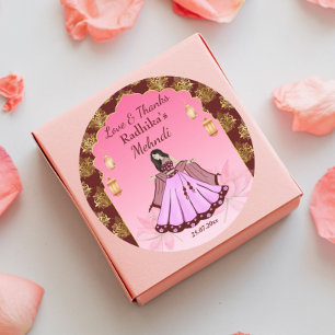 Mehndi maroon pink gold lotus Indian bride favour Classic Round Sticker