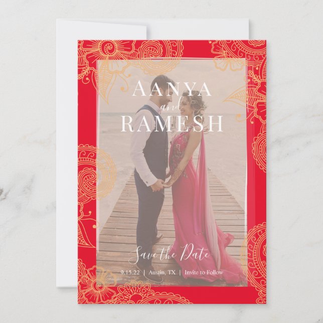 Mehndi Photo Wedding Save the Date Invitation (Front)