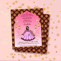 Mehndi pink lotus Indian bride budget invitation