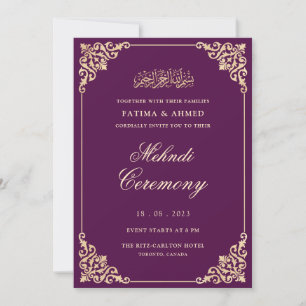 Mehndi Purple Gold Islamic Muslim Wedding Invitation