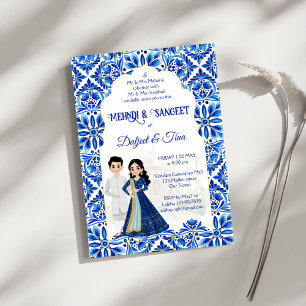 Mehndi Sangeet Indian wedding blue white cute Invitation