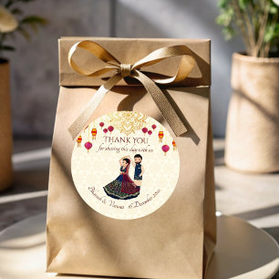 Mehndi & sangeet manadala and cute Indian couple Classic Round Sticker