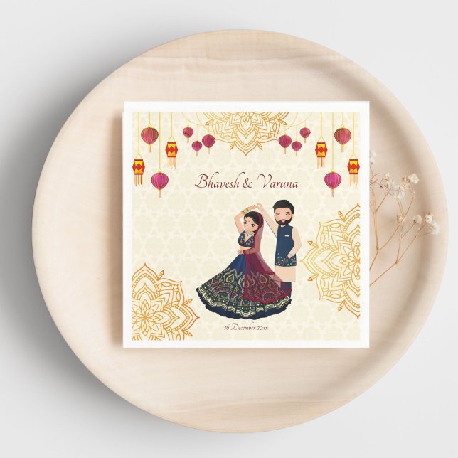 Mehndi & sangeet manadala and cute Indian couple Napkin (Mehndi sangeet Indian wedding table decor manadala cute Indian couple personalized Napkins template)