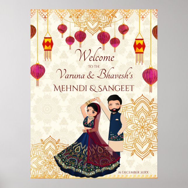 Mehndi & sangeet manadala and cute Indian couple Poster (Front)