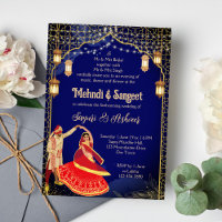 Mehndi Sangeet navy blue Indian dancing couple 