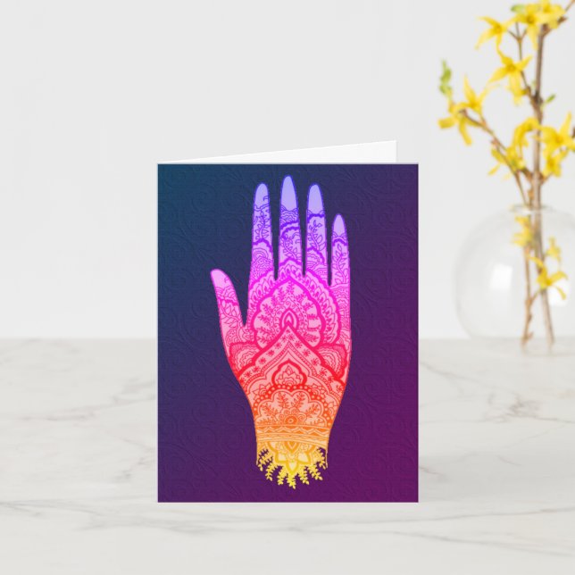 Mehndi Tattoo Art Rainbow Design Note Card (Yellow Flower)