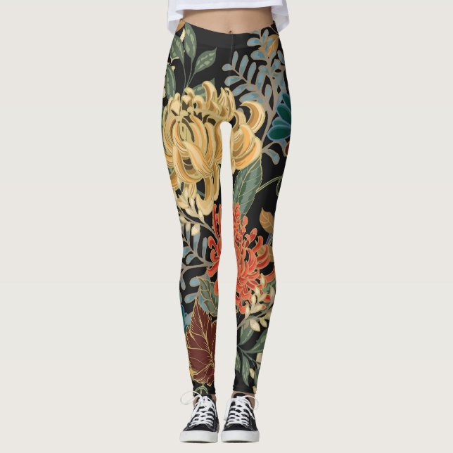 Mehndi Tracery Tile: Ethnic Seamless Design Leggings (Front)