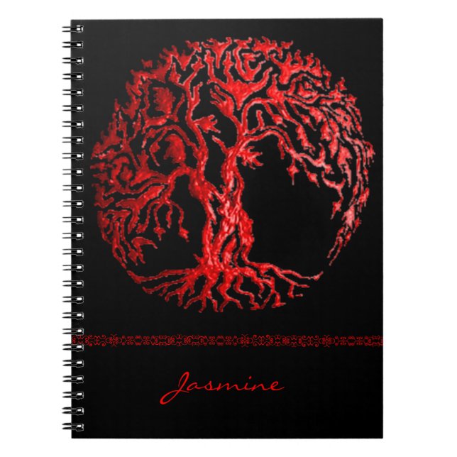 Mehndi Tree of Life (Henna) (Red) Notebook (Front)