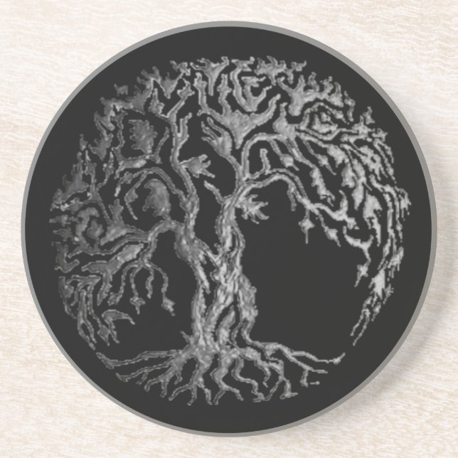 Mehndi Tree of Life (Henna) (Silver) Coaster (Front)