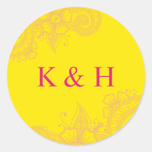 Mehndi Wedding Monogram Classic Round Sticker