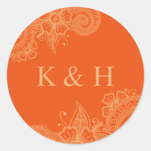 Mehndi Wedding Monogram Classic Round Sticker