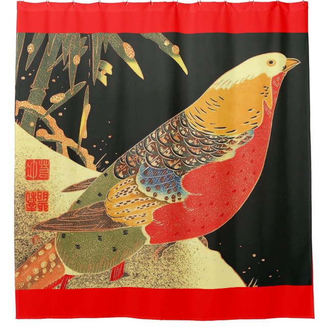 Meiji bird print shower curtain (Front)