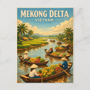 Mekong Delta, Vietnam, in a classic retro Holiday Postcard