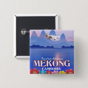 Mekong River Cambodia Vacation poster 15 Cm Square Badge