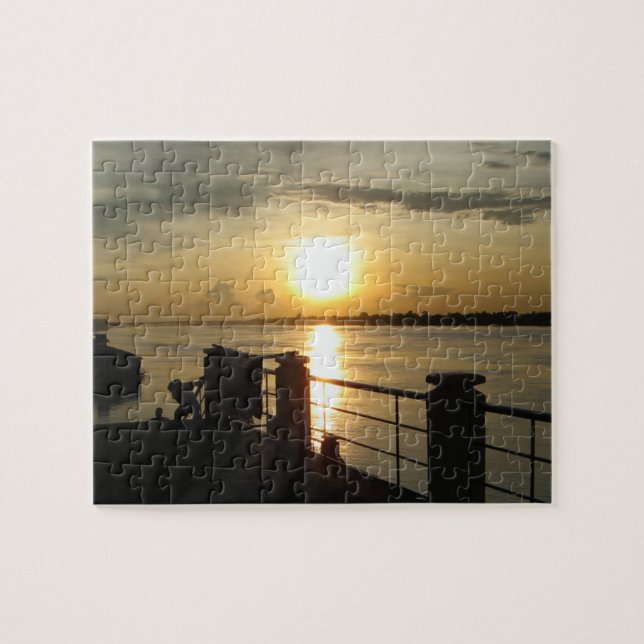 Mekong River Sunset ... Nong Khai, Isaan, Thailand Jigsaw Puzzle (Horizontal)