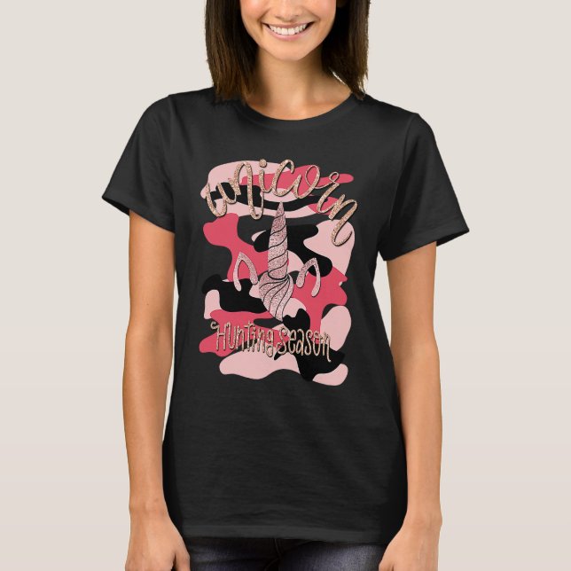 Mel F Arts Pink Camouflage Unicorn Hunting Season T-Shirt (Front)