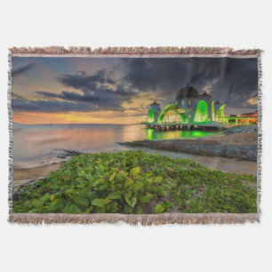 Melaka During Sunset   Masjid Selat Throw Blanket