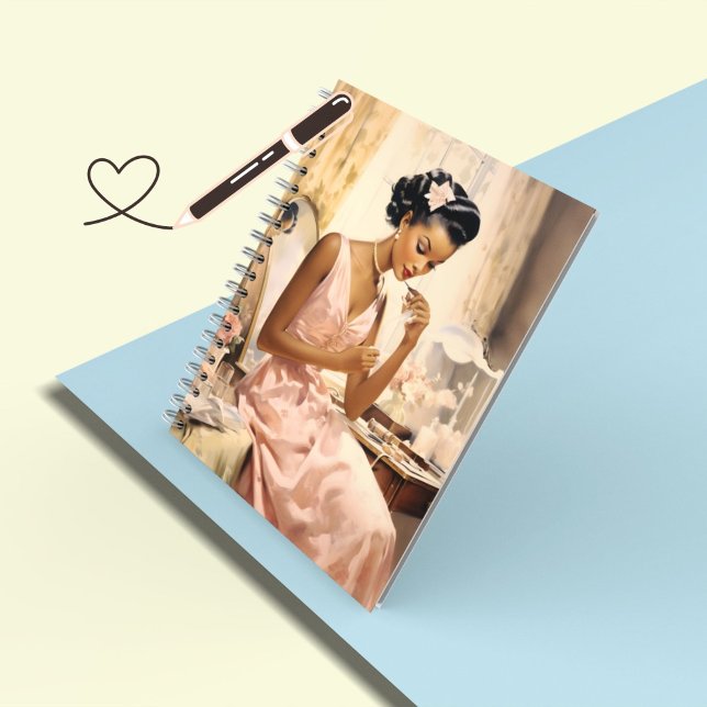 Melanated Enchanting 1940s Make-Up Girly Spiral Notebook (Creator Uploaded)