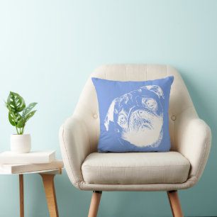 Melancholic Pug Head - lines silhouette 2 Cushion