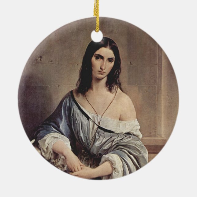 Melancholic Thoughts (by Francesco Hayez) Ceramic Tree Decoration (Back)