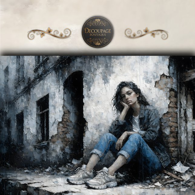 Melancholic Urban Woman Blue Gray Decoupage Tissue Paper (Melancholic Urban Woman Blue Gray Decoupage Tissue Paper)