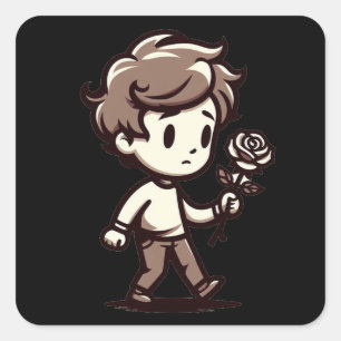 Melancholy Boy with Rose Square Sticker