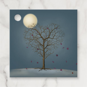 Melancholy Heart Shaped Tree Under Full Moon Favour Tags