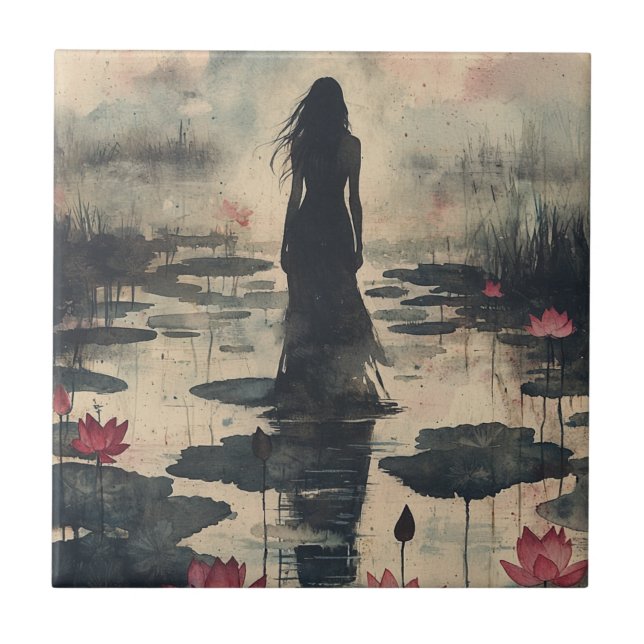 Melancholy Lotus Mist Watercolor (1) Tile (Front)