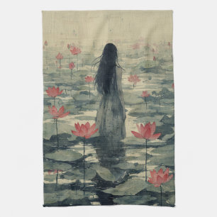 Melancholy Lotus Mist Watercolor (2) Tea Towel