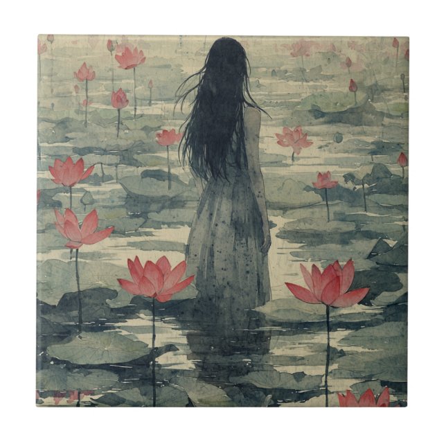 Melancholy Lotus Mist Watercolor (2) Tile (Front)