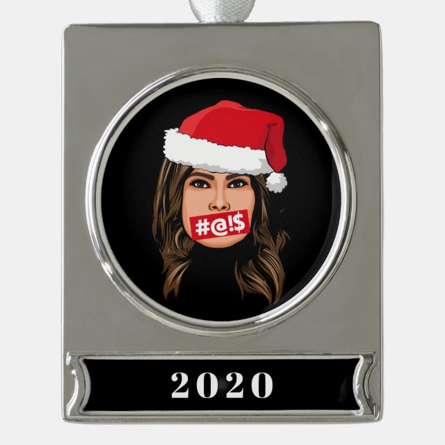MELANIA TRUMP Christmas Silver Plated Banner Ornament (Front)