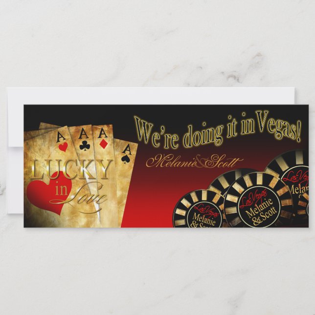 Melanie & Scott Las Vegas Red Black Gold LINEN Invitation (Front)