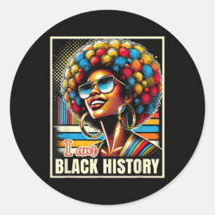 Melanin Afro Black Queen I Am Black History Retro  Classic Round Sticker